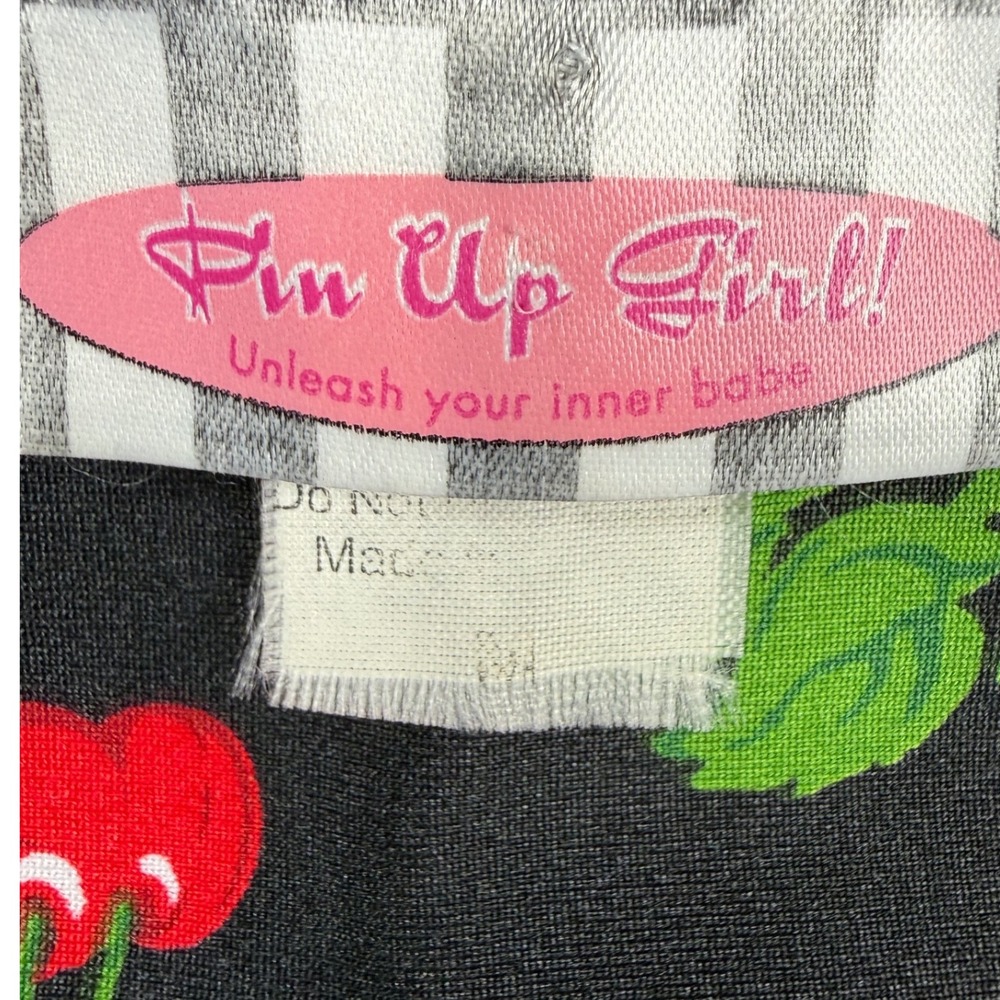 Pin Up Girl Cherry Print Rockabilly Dress Black Cap Sleeve Medium kitschy retro - Picture 2 of 12
